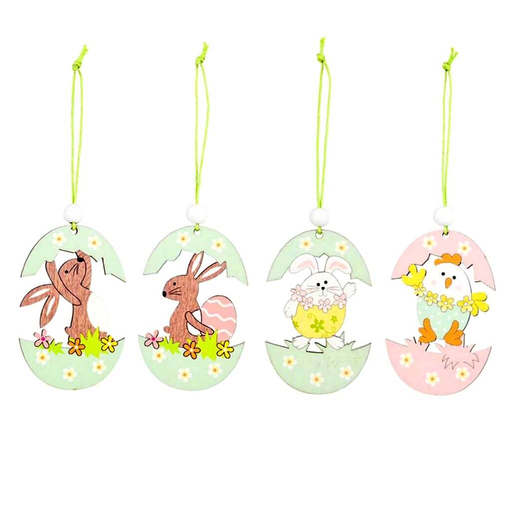 Wooden Easter Egg House Hanging Ornament Pendant 2 Pack