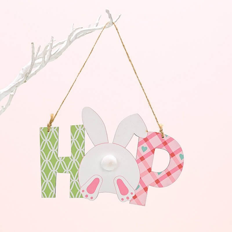 Wooden HOP Easter Bunny Rabbit Hanging Ornament