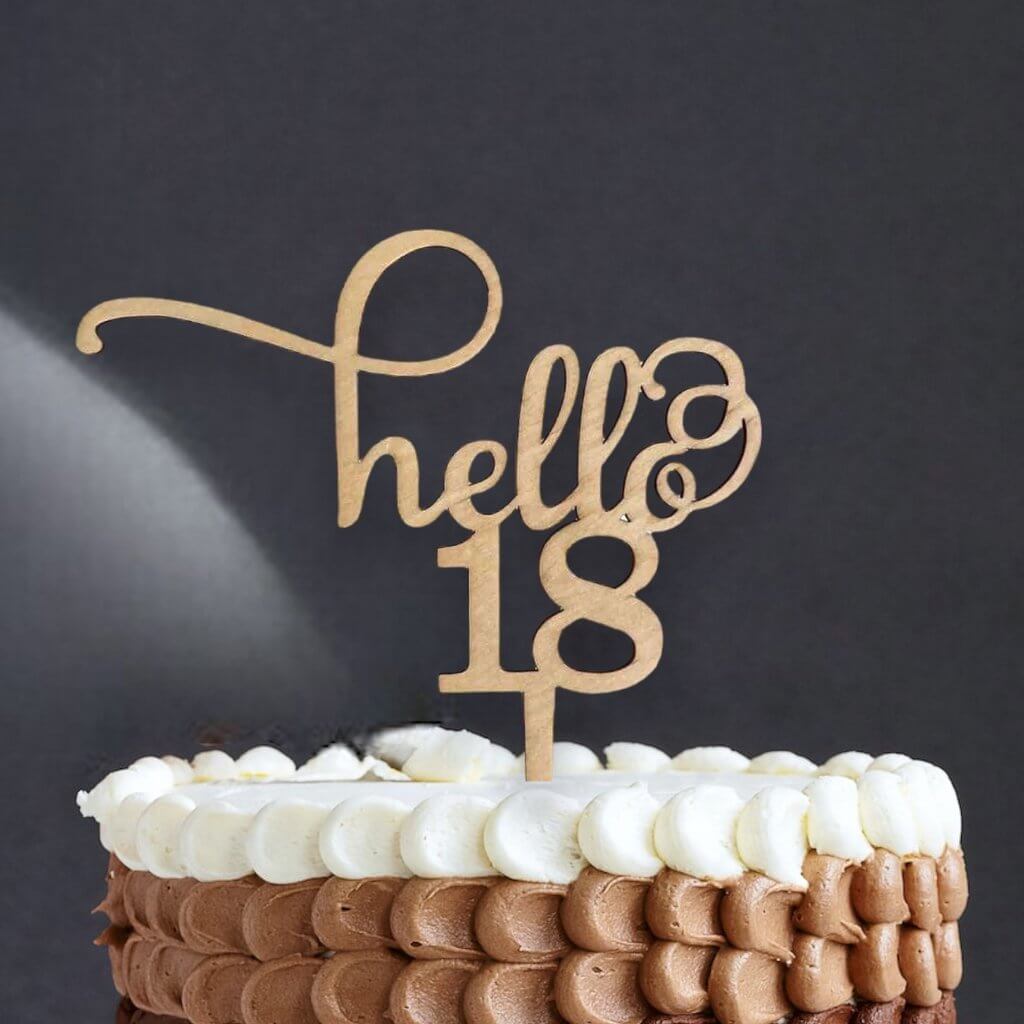 Laser Cut Wooden Hello 18 Birthday Cake Topper - Online Party Supplies