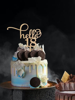 Wooden 'Hello 18' Birthday Cake Topper