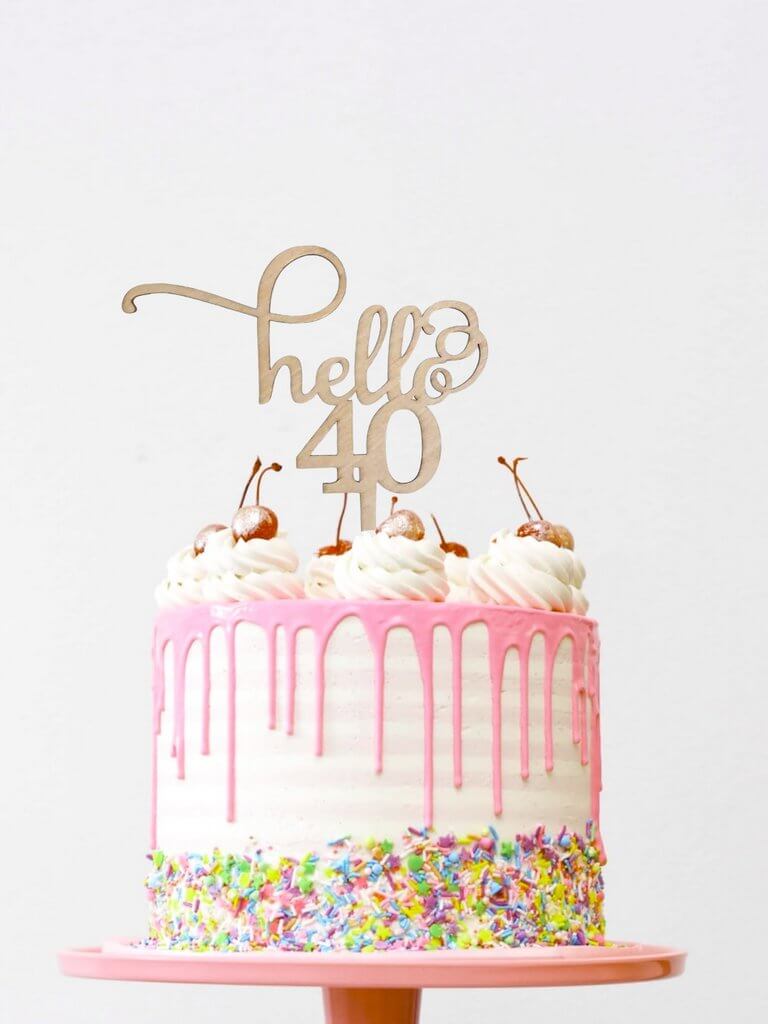 Laser Cut Wooden Hello 40 Birthday Cake Topper