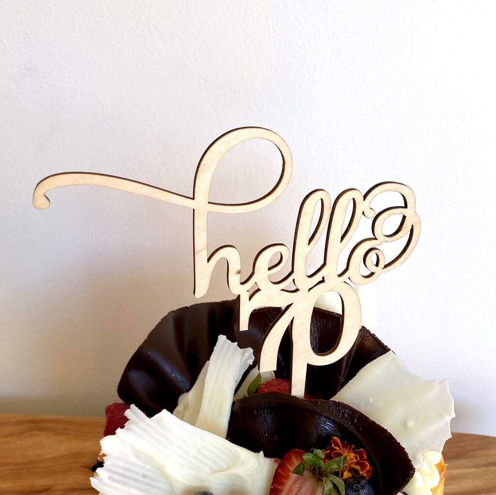 Laser Cut Wooden Hello 70 Birthday Cake Topper