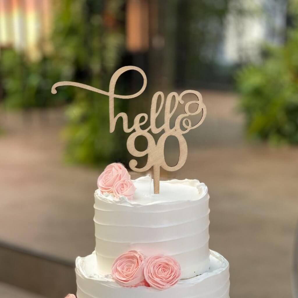 Laser Cut Wooden Hello 90 happy ninety 90th Birthday Cake Topper