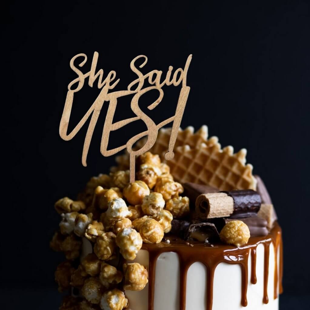wooden she said yes! engagement wedding bridal cake topper