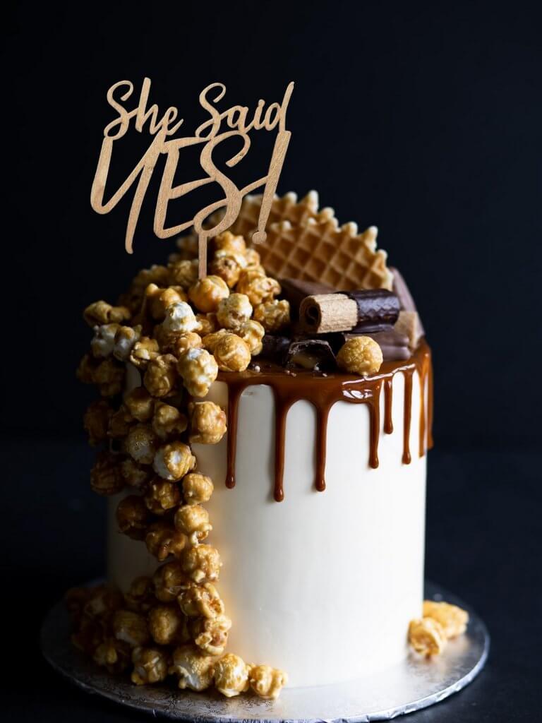 wooden she said yes! engagement wedding bridal cake topper