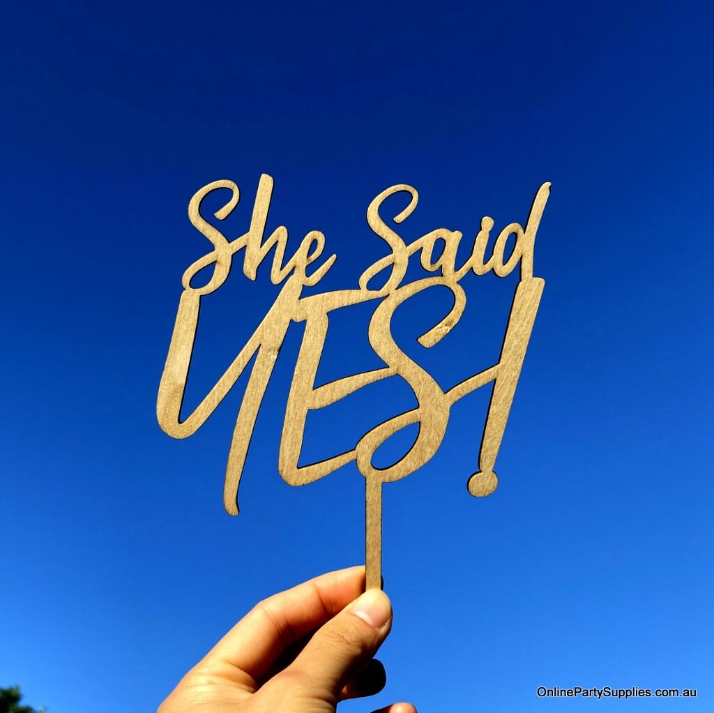 wooden she said yes! engagement wedding bridal cake topper