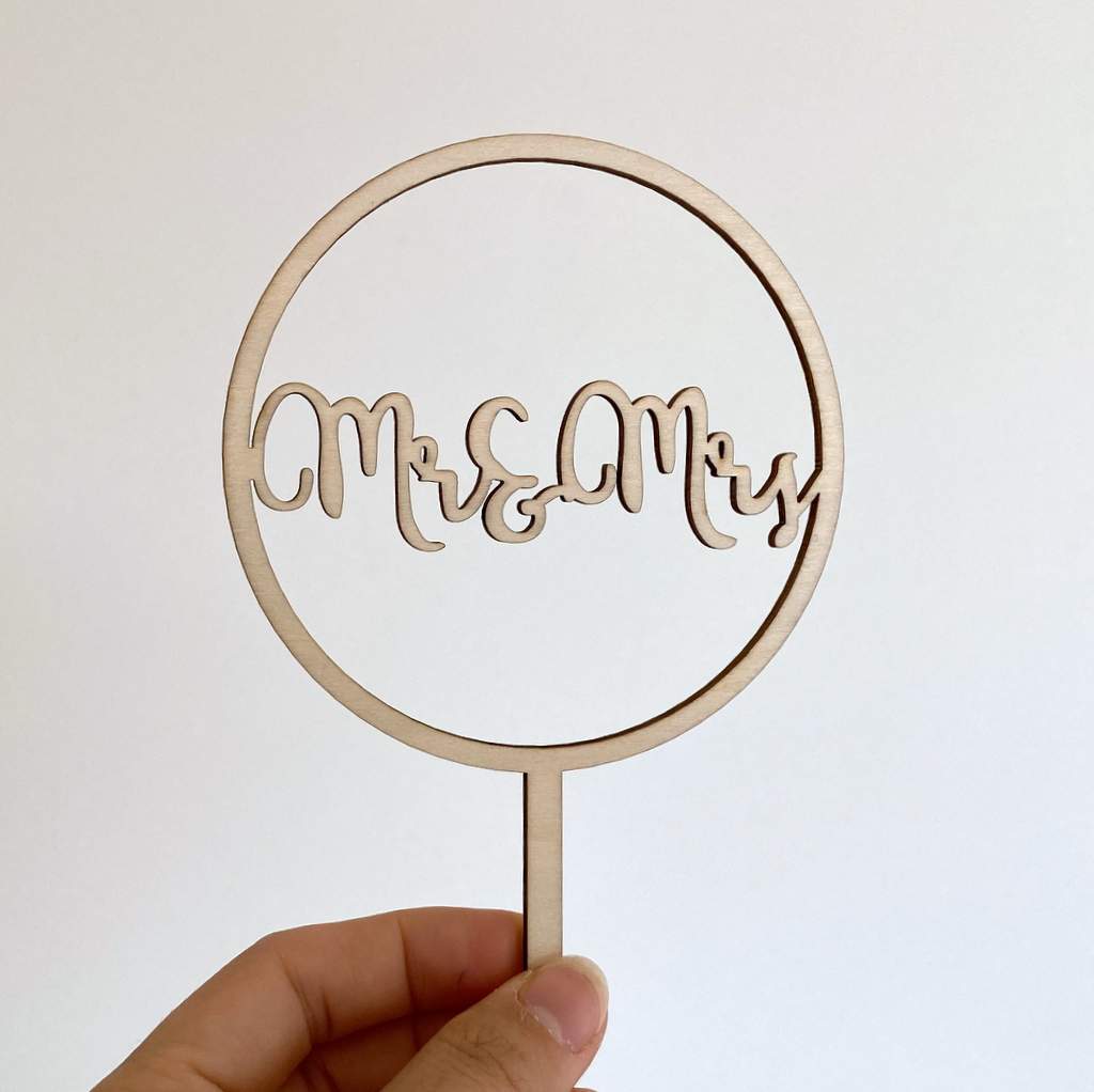 Wooden 'Mr and Mrs' Loop Wedding Engagement Bridal Shower Cake Topper