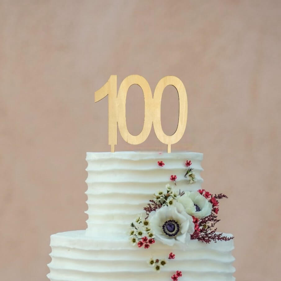 Wooden Number 100 Cake Topper - Happy 100th one hundred birthday party celebrations