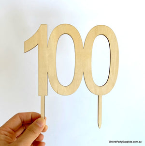 Wooden Number 100 Cake Topper - Happy 100th one hundred birthday party celebrations