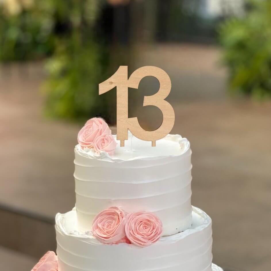Wooden Number 13 Birthday Cake Topper - happy thirteenth 13th birthday