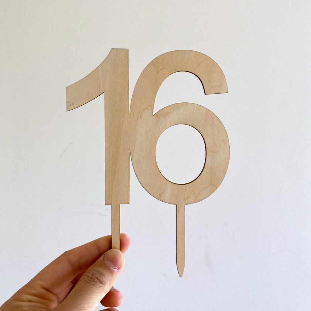 Wooden Number 16 birthday Cake Topper