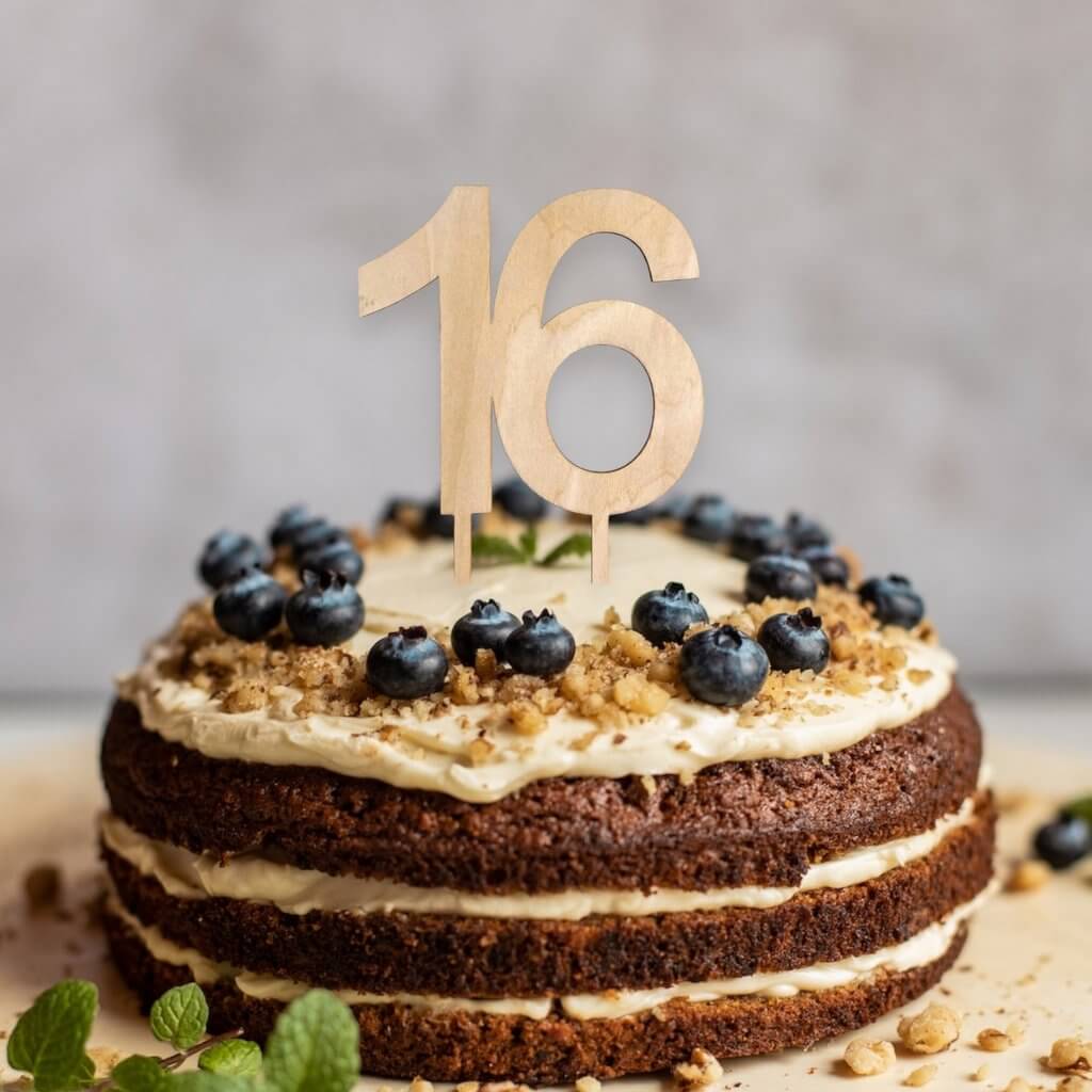 Wooden Number 16 birthday Cake Topper