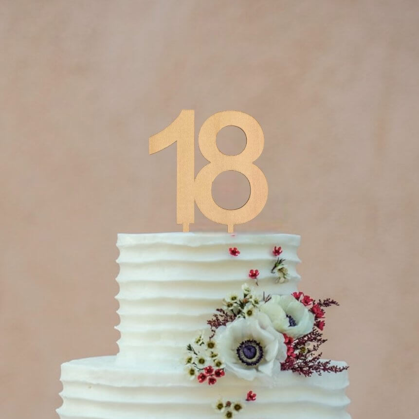 Wooden Number 18 Cake Topper - happy 18th eighteenth birthday cake decorating supplies