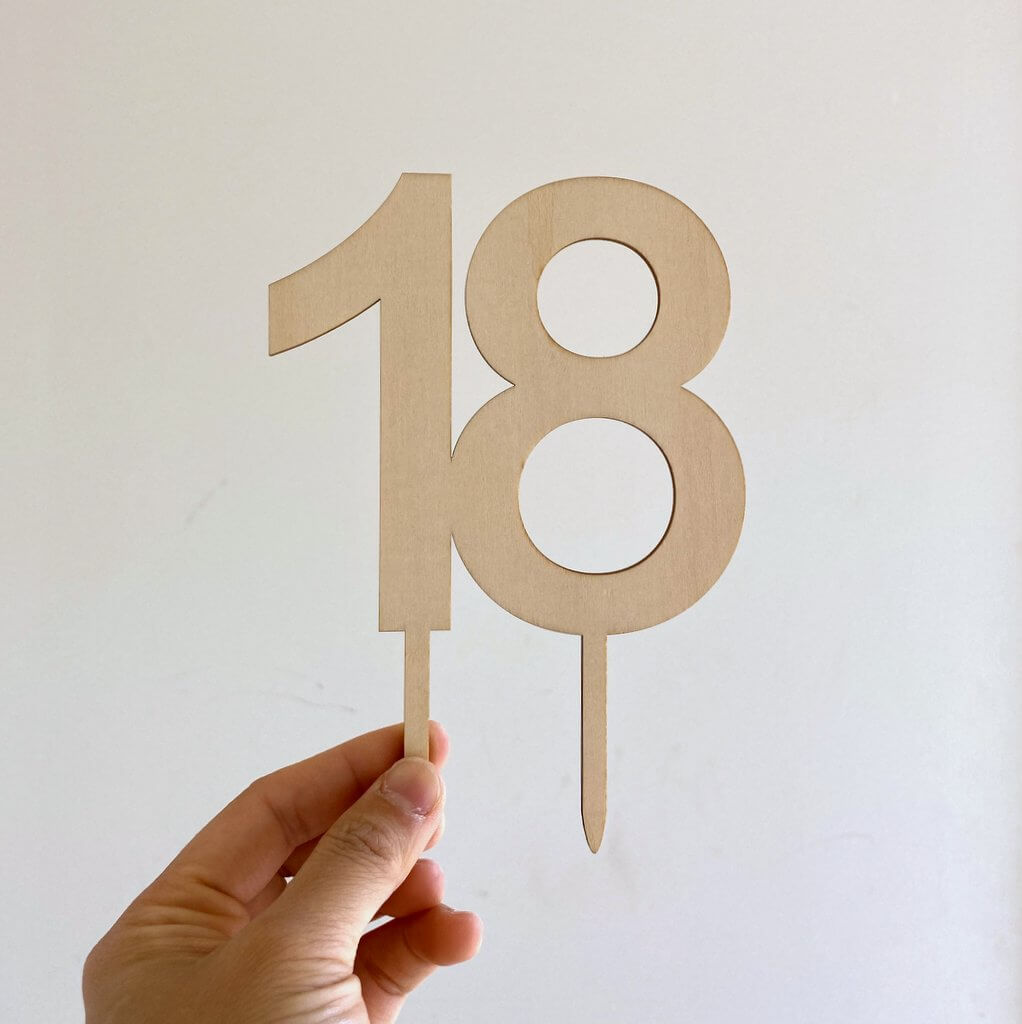 Wooden Number 18 Cake Topper - happy 18th eighteenth birthday cake decorating supplies