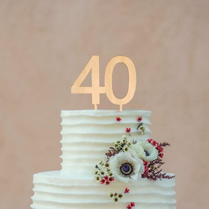 Wooden Number 40 happy 40th fortieth birthday Cake Topper