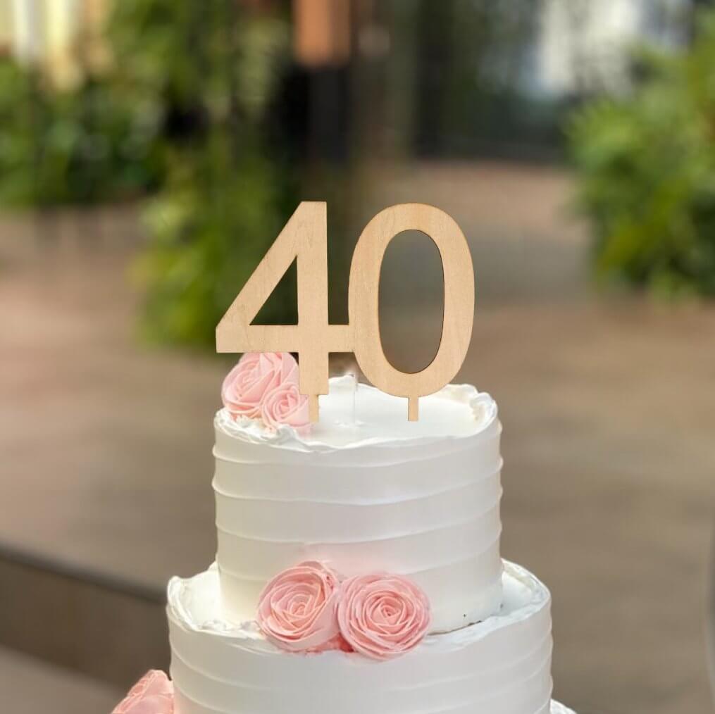 Wooden Number 40 happy 40th fortieth birthday Cake Topper