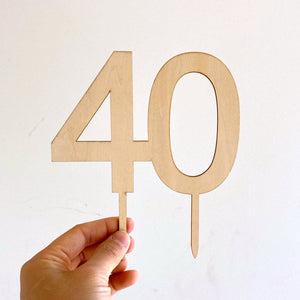 Wooden Number 40 happy 40th fortieth birthday Cake Topper