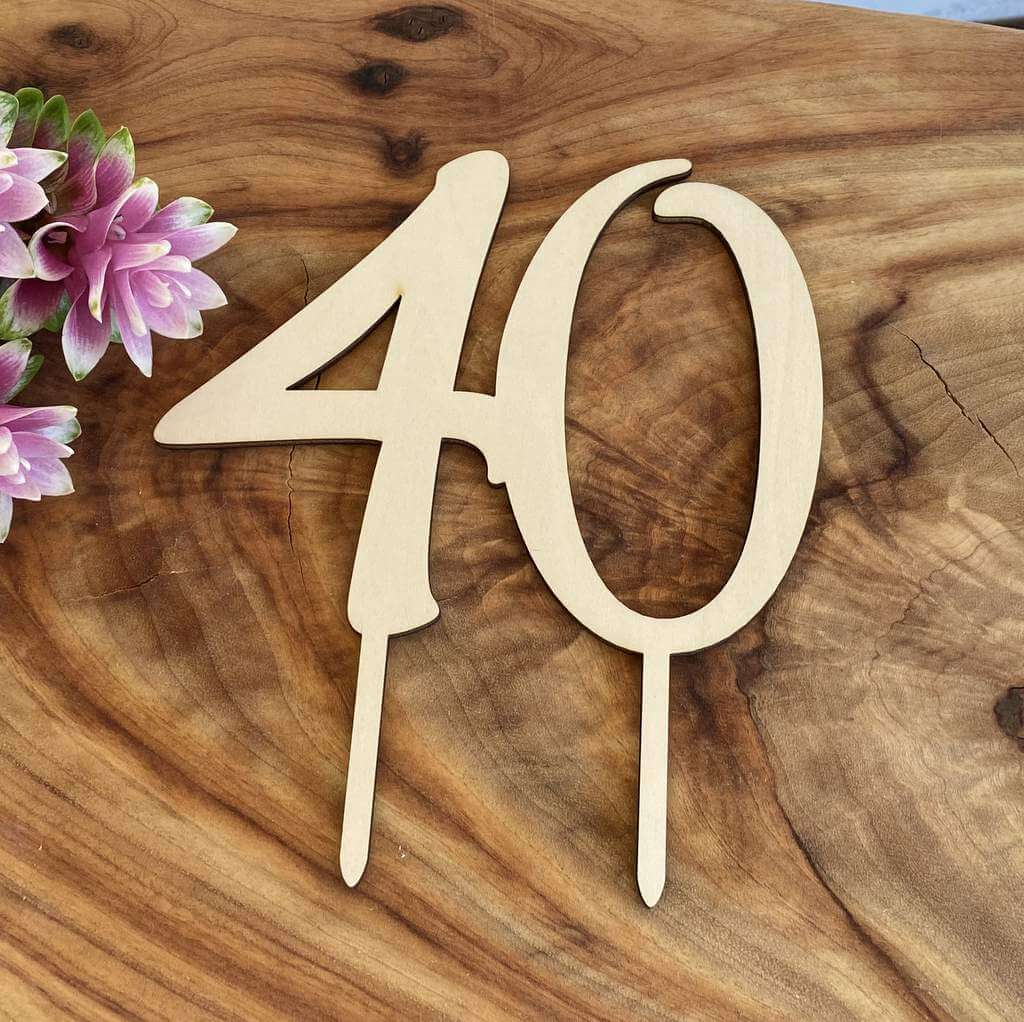 Wooden Number 40 Birthday Cake Topper