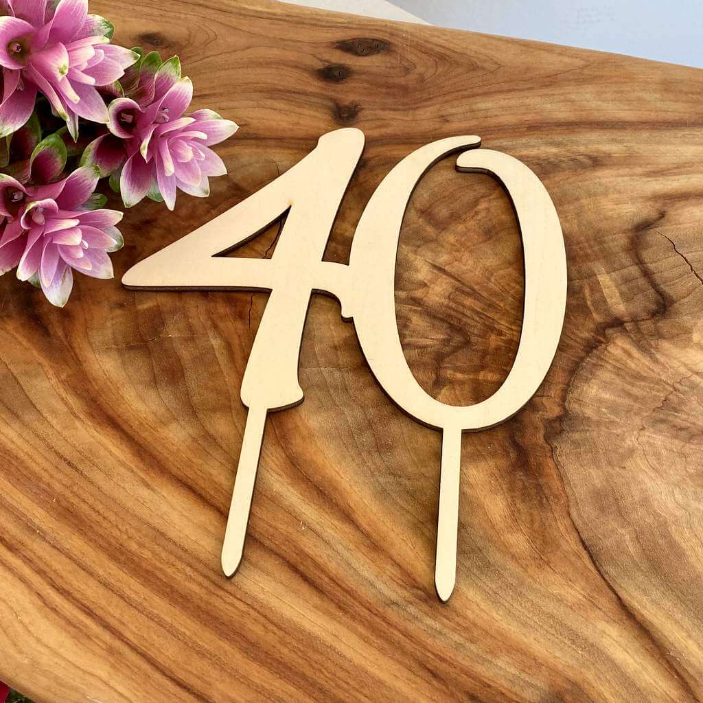 Wooden Number 40 Birthday Cake Topper