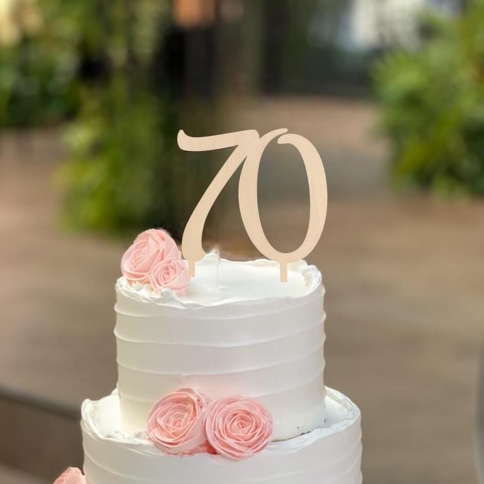 Wooden Number 70 Birthday Cake Topper happy seventy 70th birthday celebrations