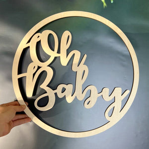 Wooden Oh Baby Hoop Gender Reveal Wall Hanging Sign - 40cm