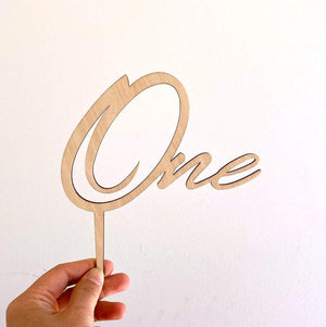 Wooden One Script Happy First Birthday Cake Topper Cake Decorations