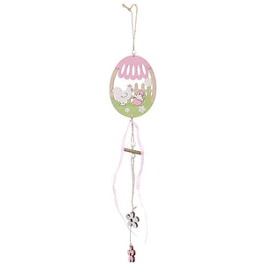 Wooden Happy Easter Hen & Chick in Egg Hanging Ornament Pendant