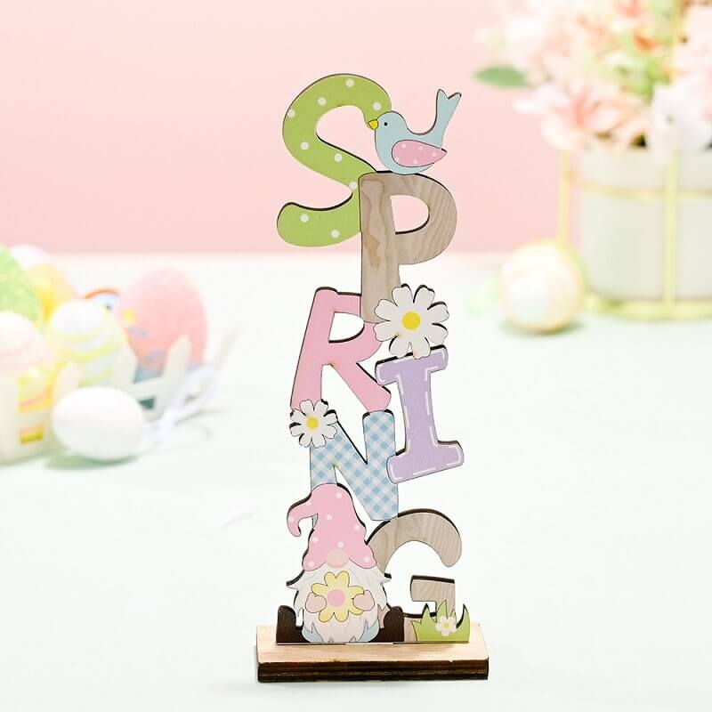 Wooden Easter Spring Rabbit & Gnome Shelf Sitter Ornament - STYLE 2