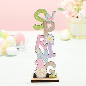 Wooden Easter Spring Rabbit & Gnome Shelf Sitter Ornament - STYLE 2