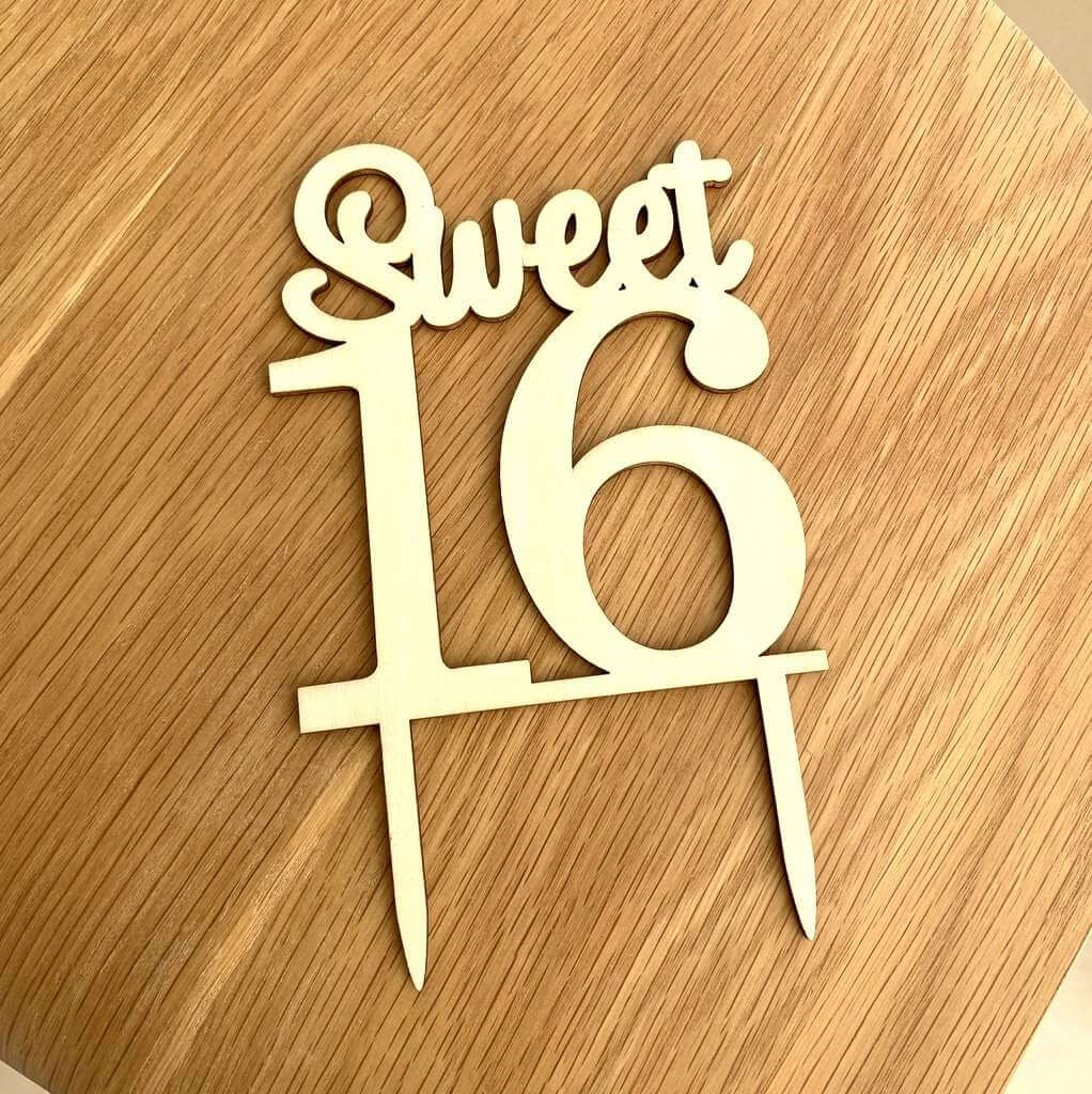 Wooden Sweet 16 Cake Topper - happy 16th birthday cake decorating accessories