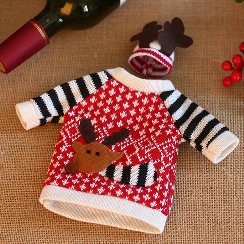 Woollen Christmas Elk Wine Bottle Cover Sweater with Hat - Online Party Supplies