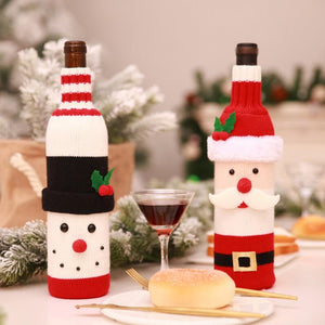 Woollen Snowman Santa Claus Christmas Wine Bottle Cover - Online Party Supplies