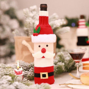 Woollen Snowman Santa Claus Christmas Wine Bottle Cover - Online Party Supplies