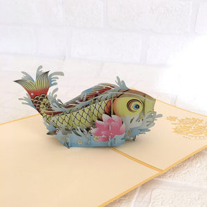 Handmade Online Party Supplies Yellow Japanese Koi Fish 3D Pop Up Christmas Card